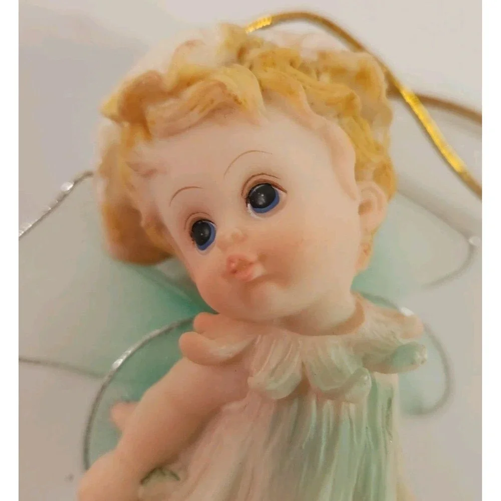 Christmas Fairy Ornament Flower Pastel Green 4” Fairies Vintage Resin
